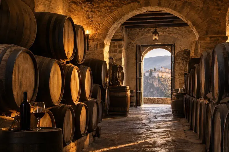 Bodega tradicional con barricas de roble en Ronda