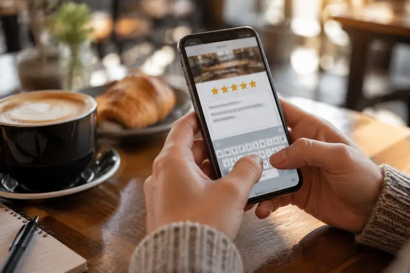 Cliente dejando una reseña en Google Maps desde su teléfono