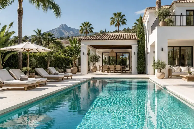 Piscina de lujo moderna en una villa andaluza de San Pedro Alcántara, Costa del Sol