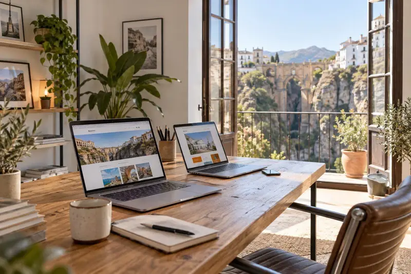 Estudio de diseño web en una casa encalada de Ronda con vistas al Tajo