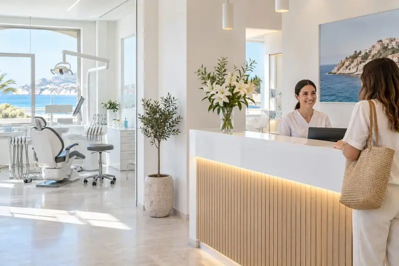 Recepción luminosa de una clínica dental moderna en Torremolinos
