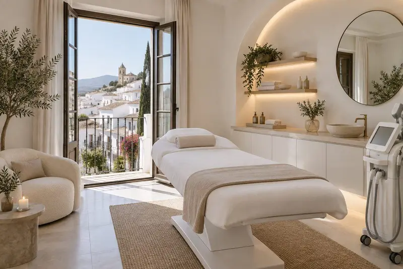 Sala de tratamiento de una clínica estética moderna en Mijas