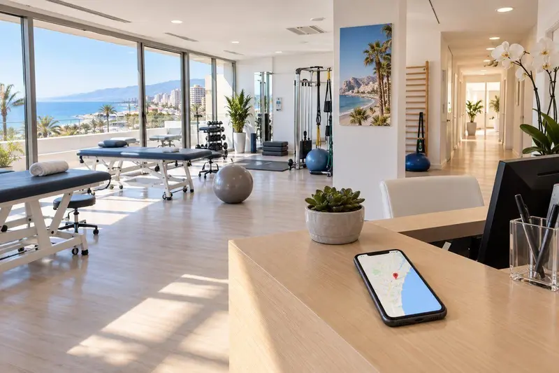 Recepción de una clínica de fisioterapia moderna en Torremolinos