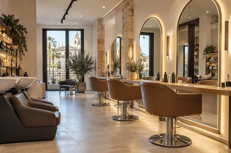 Interior de una peluquería moderna y luminosa en Mijas